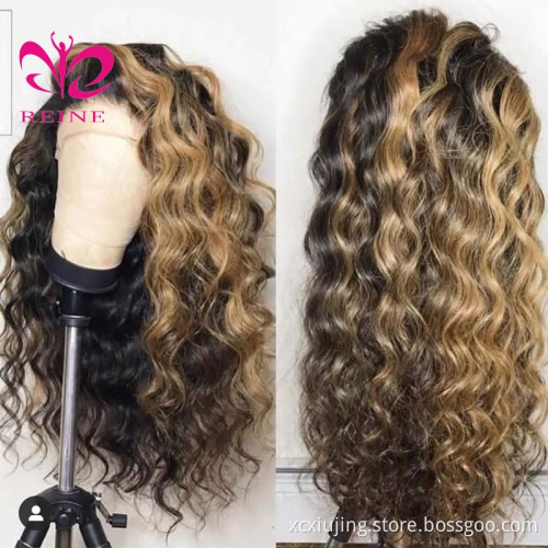 13x4 Lace Front Human Hair Wigs Highlights Honey Blonde Ombre Brown Curly styles Frontal lace Wig highlight for Woman Preplucked